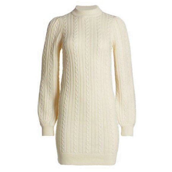 Cableknit Open Back Cotton Sweater Dress - NWT Size L - Picture 3 of 15